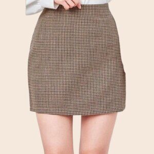 SHEIN Brown and Cream Plaid Mini Skirt Size 4